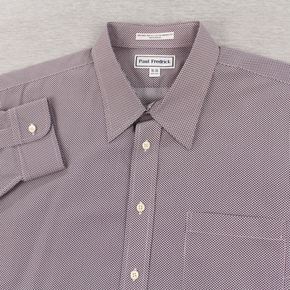 Paul Fredrick Shirt Mens Size 18-36 Red Black Dots Long Sleeve Button Up